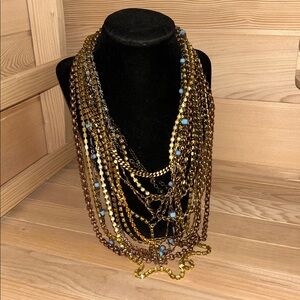 Multilayered Brown and Blue Necklace